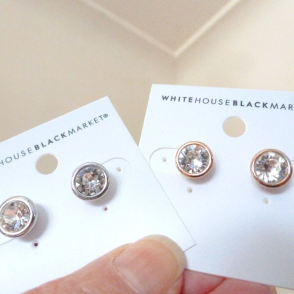 WHBM classic bezel CZ stud earrings rose gold  10mm